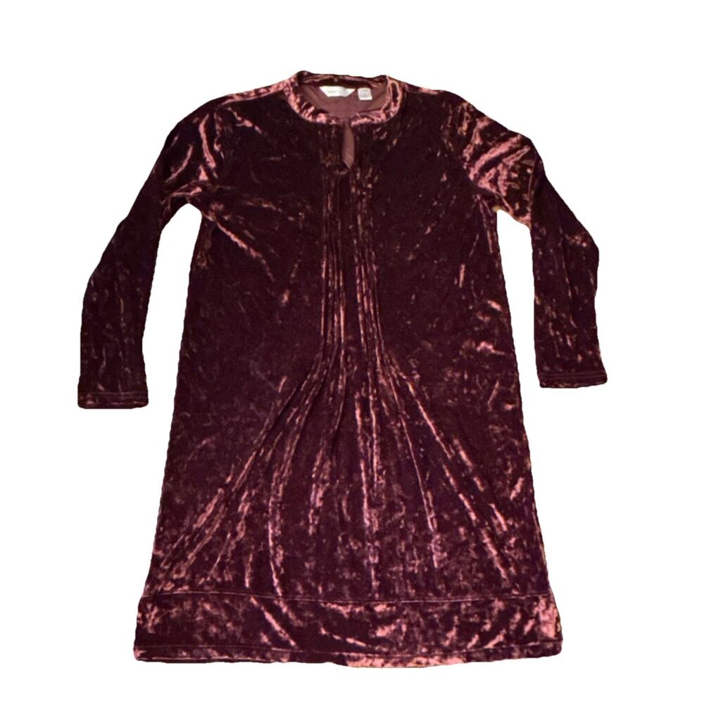 Universal Velvet Burgundy Shift Dress Long Sleeve Crew Neck Knee Length XL